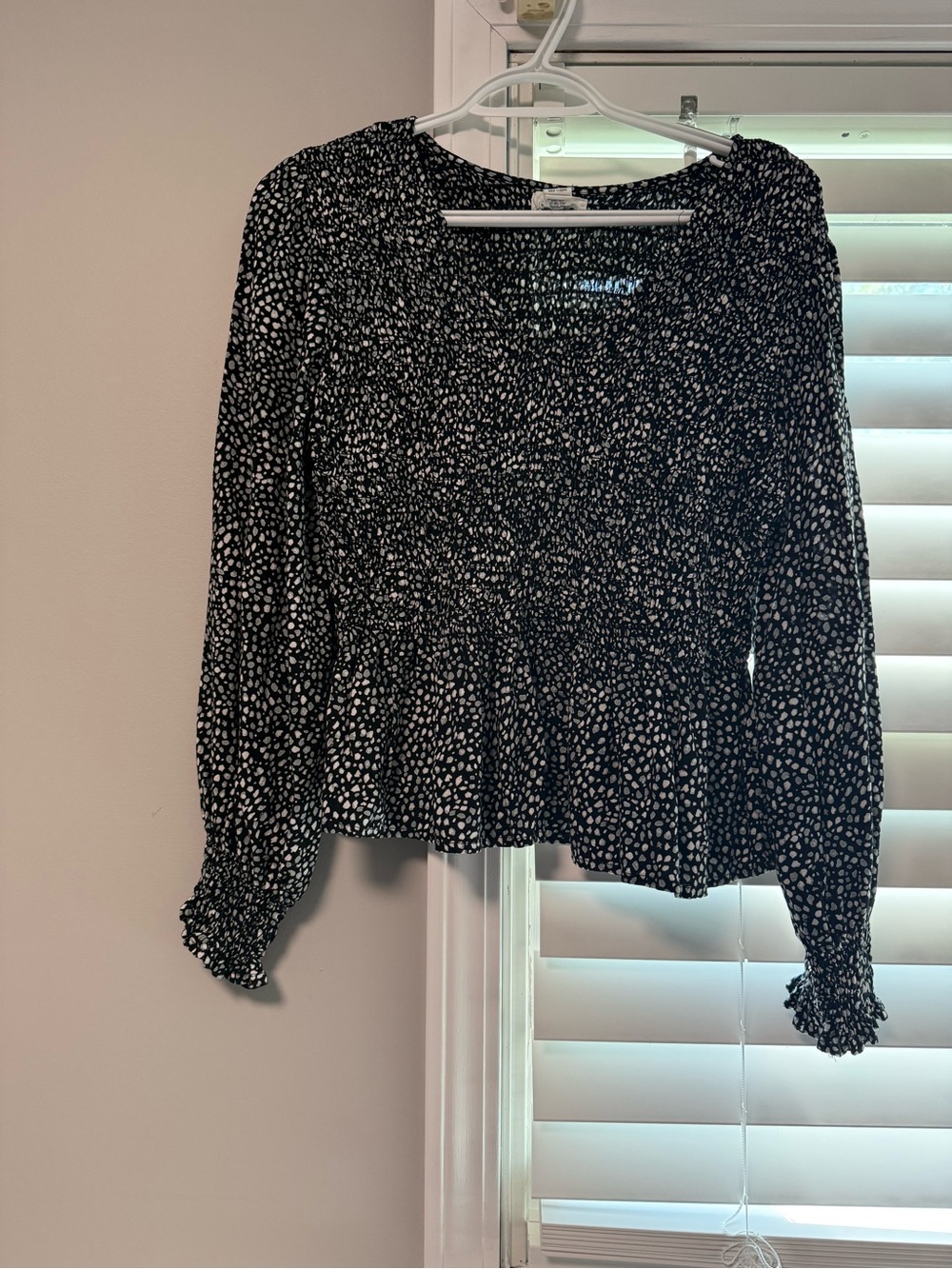 Japna Black and White Smocked Peplum Blouse